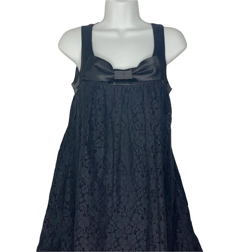 Matty M Womens A Line Dress Black Floral Lace Scoop Neck Bow‎ Sleeveless M New